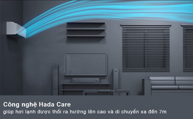 Công nghệ Hada Care giúp hơi lạnh thổi lên cao và xa hơn đến 7m